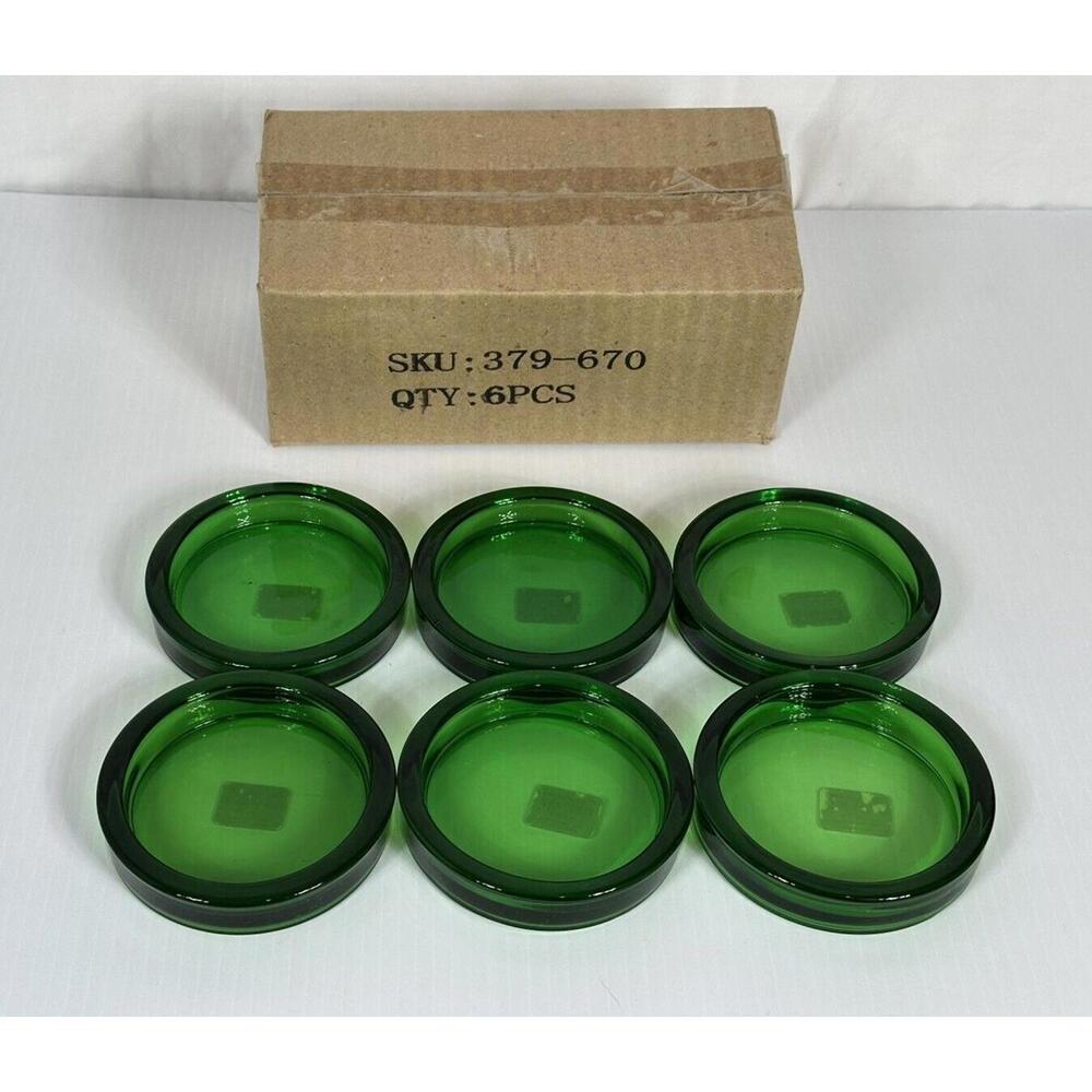 New Crate & Barrel Christmas Green Glass Pillar Candle Holders Decor Holidays‎